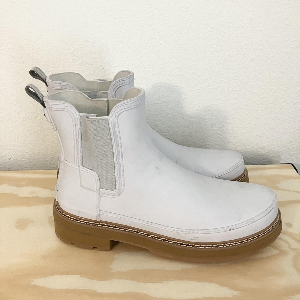 Hunter Boots Womens Size 11 White Chelsea Waterproof Rain Rubber WFS2100RMA